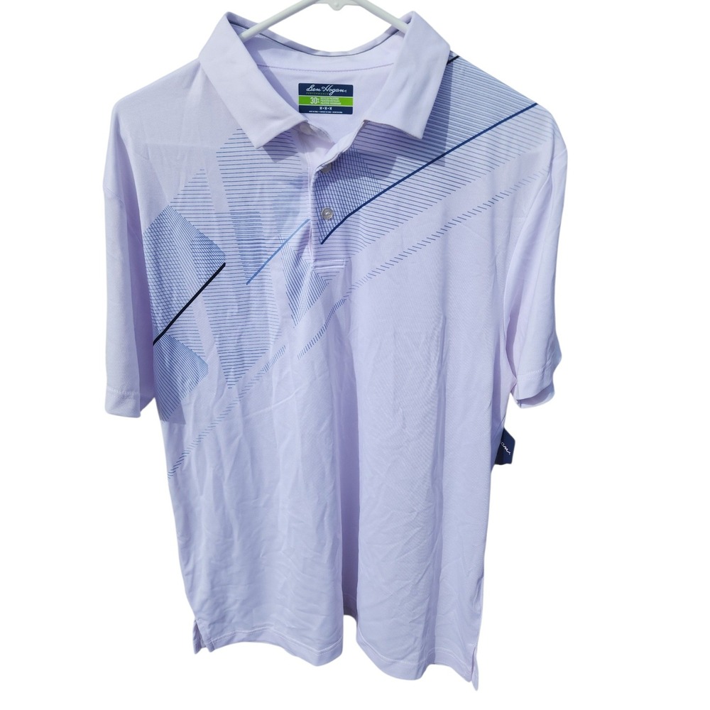 Ben Hogan Performance Mens Golf Polo Shirt White Blue Geometric Graphic Size M